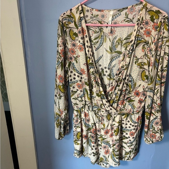 Green and Cream Tie Front Jumpsuit with Smocked Details - Picture 1 of 5